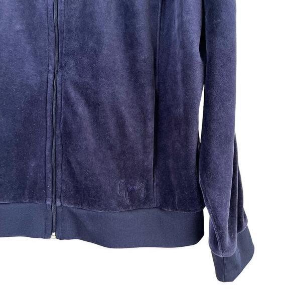 Juicy Couture Y2K Velvet Hoodie Track Jacket Bling Zipper Pull Tab Navy Blue, XL - Picture 5 of 11